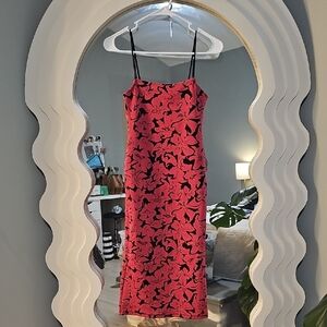 Floral Red and Black Dress